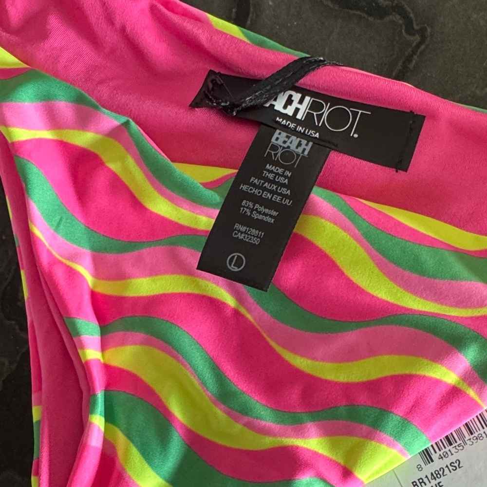 Brand NWT Beach Riot Vibrant Pink and Green Bikini Bottom - Picture 4 of 7